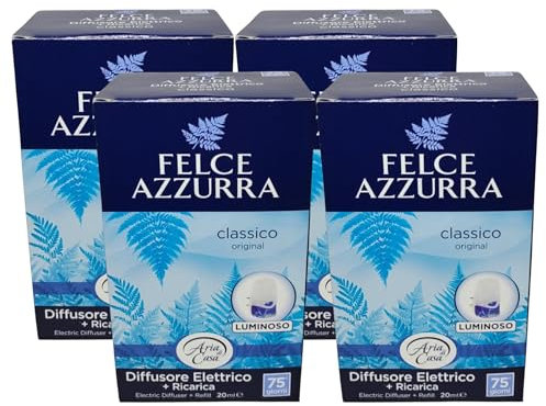 Felce Azzurra, Aria di Casa, Diffussore Elettrico Luminoso + Ricarica da 20ml, CLASSICO (4 Unità) + Diffusore a Bastoncini CLASSICO 120ml