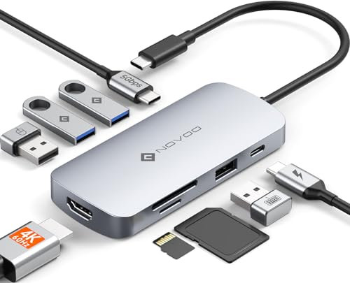 NOVOO USB C Hub - 9 in 1 Adapter with 5 USB Ports, 4K@60Hz HDMI, 100W PD, Supports SD/TF Cards for MacBook Pro/Air & More