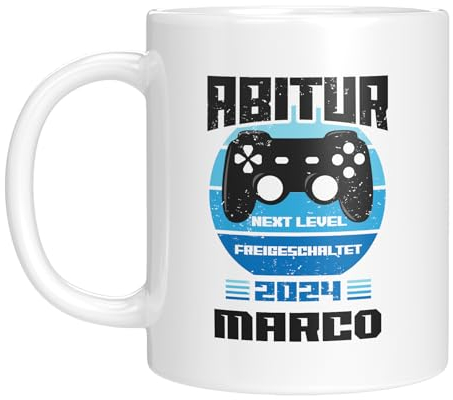 TassenTicker - Personalisierte Tasse mit Namen - Zocker - Abi 2024 - Abitur 2024 - Geschenk zum Abi - personalisiertes Geschenk - Abi Geschenk - Weiß
