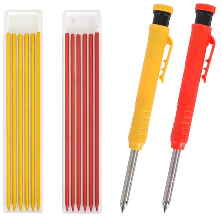 Zimoer 2 Tischler Bleistifte Set,Handwerker Bleistift, 2.8mm Minen,Solide Zimmermannsbleistifte mit Spitzer und Minen,Druckbleistift Marker,für Holzbearbeitung, Baustelle,DIY Schreinerei (Rot+Gelber)