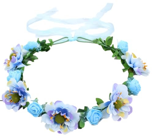 QHFlashbuy Blumenkranz Blume Krone Stirnband,Blumenstirnband Lila Boho Blumen Haarkranz,Verstellbar Brautbrautjungfern Haarband für Damen Mädchen Hochzeit Party Festival