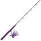 Zebco Splash Spinnrolle und Angelrute Combo, 1,8 m, 2-teilige Fiberglasrute, Med-Light Power Moderate Action, Größe 20 Rolle, Tidepool Lila