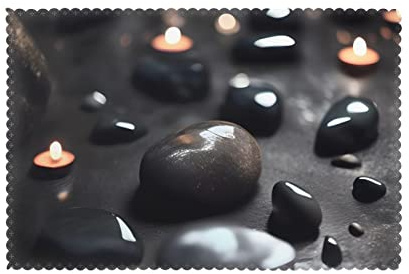 Set di 6 tovagliette in pietra nera misteriosa con cuori resistenti alle alte temperature, facili da pulire, termoisolanti, adatte per riunioni di famiglia.