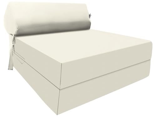 Fold Out Z Bed Chair Sofa Lightweight Bed Futon Supreme Quality Foam for Adult and Kids Lounger Mattress Ergonomically Designed Single Mattress Zbed (Cream)