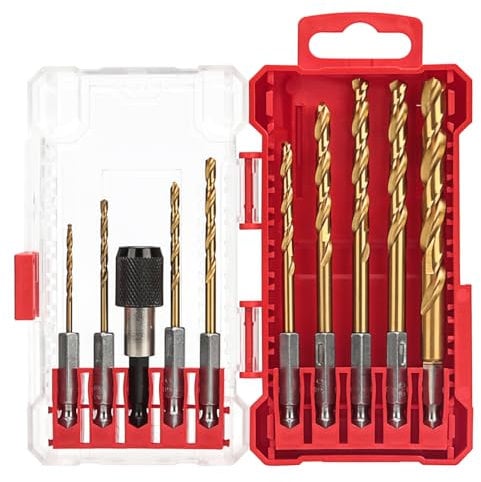 10 PCS Drill Bit Set Quick Change Impact Drill Bit Sets with Wall-Mounted Box Titanium Nitride Coated for Metal Wood and Plastic with Quick Release Bit Holder Magnetic