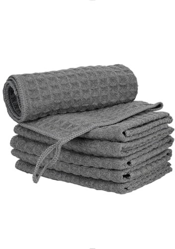 watchget Barista Micro Cloth 6 Pack, Microfiber Espresso Cleaning Towels Waffle Weave Kitchen Dish Cloths Cafe Bar Towel Coffee Machine Accessories Rag, Dark Grey(12x12)