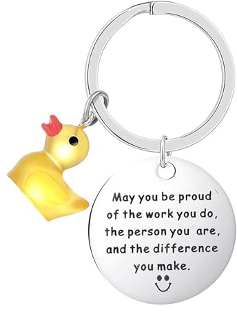 FRULX Personalized Yellow Duck Pendant Keychain - Unique Stainless Steel Couple Gift for Girlfriend, Romantic Present for Him and Her