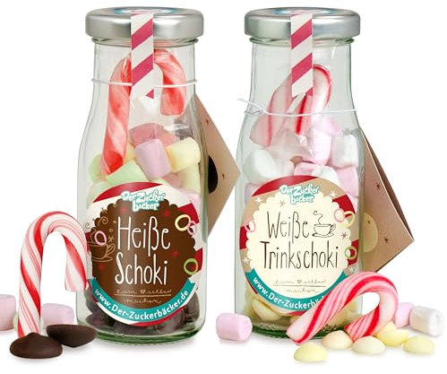 Heiße Schoki und Weiße Schoki – kleine Flaschen passend als schöne Geschenke zu Weihnachten, als Wichtel-Geschenke