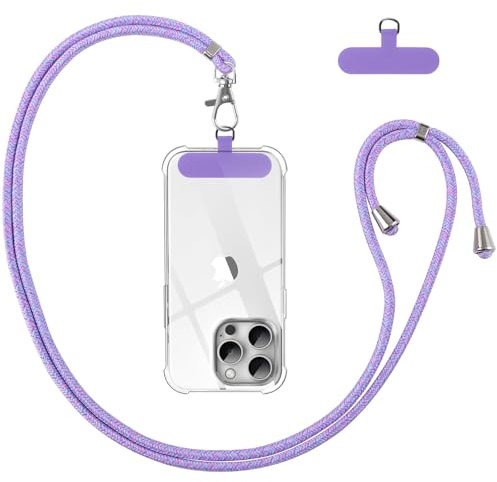 Vauki Cordino per Cellulare Telefono Universale Tracolla Regolabile Collana Collo Nylon Catena Laccio per Cellulare e Patch Telefono per Maggior Parte Smartphone IPhone Samsung Huawei Xiaomi, Viola