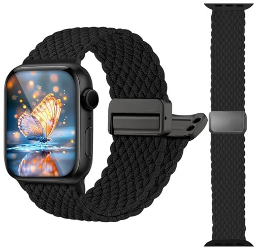 Peaceya Geflochtenes Armband Kompatibel mit Apple Watch Armband 44mm 45mm 42mm 49mm, Elastische Nylon Armbänder mit Magnetverschluss für iWatch Series 10 9 8 7 SE Ultra 6 5 4 3 2 1