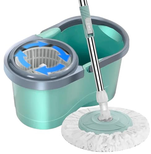 JUPPLIES Cubo Fregona Autoescurrible sin Pedal y Fregona Giratoria 360º con Cabezal de Microfibra - Mango Telescopico para Limpieza del Hogar (Cubo autoescurribe + Fregona)