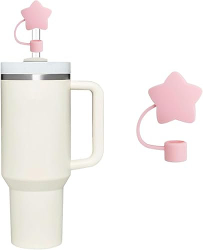 Pink Star Straw Cover for Stanley 40&30 Oz Cup, 10mm Cute Silicone Straw Covers Cap for Stanley Cup Accessories, Straw Topper for Tumblers, Straw Cap Stopper for Reusable Straws Tip Lids