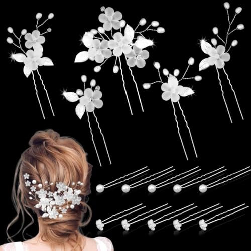15 Pcs Épingles à Cheveux de Mariage, Fleur Cheveux Mariage,Epingle a Cheveux Set,Épingle à Cheveux de Mariée avec Strass et Perles,Bijoux Cheveux Pour Marriage,Soirée