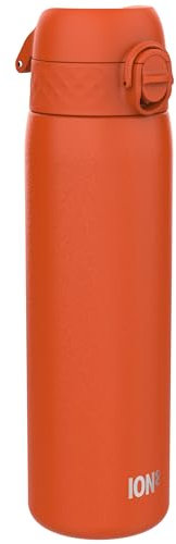 Ion8 Gourde Inox Léger, 600ml, Non Isolé, Anti-Fuite, Facile à Ouvrir, Verrouillage Sécurisé, Lavable au Lave-Vaisselle, Poignée de Transport, Durable, Acier Inoxydable, Orange