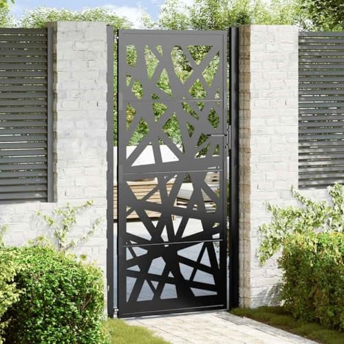 Homgoday Garden Gate Black 105x205 cm Steel Light Design,Garden Gate Fence Fencing Privacy Metal Safety Outdoor