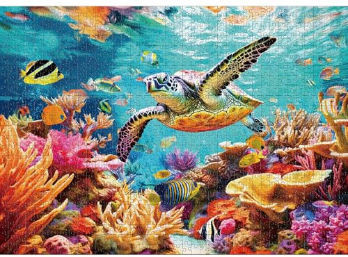 lamplig Jigsaw Puzzles for Adults 1000 - Sea Turtle Ocean Beach - 1000 Piece Jigsaw Puzzles for Adults with Letters on Back - Christmas Jigsaws 1000 Pieces for Home Decor Gifts, 27.6X20.5,1:1 Poster