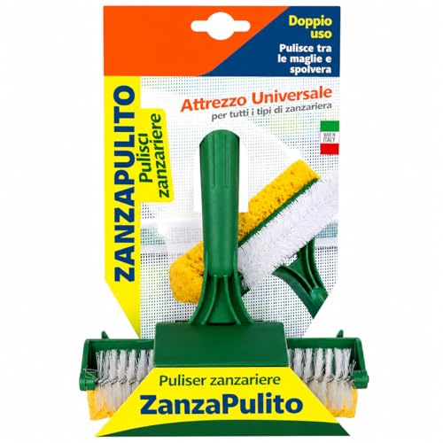 Spazzola Pulisci Zanzariere Doppio Uso con Rullo e Spugna | Attrezzo Universale per Pulizia Profonda | Lavabile e Riutilizzabile | Per Zanzariere Fisse, Scorrevoli e Avvolgibili | Manico Compatibile
