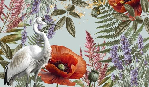 Lumalea - Papier peint panoramique Fleurs Oiseau - Largeur 549 cm x Hauteur 320 cm