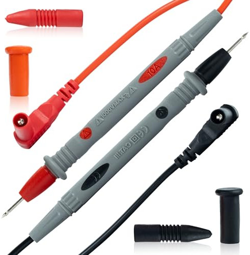 Rosfix Cavi Misurazione Multimetro 90cm – Silicone Isolante, Sonde Dorate Sottili, 1000V 10A | Compatibili con Tester Universali | Accessorio per Misurazioni Elettriche