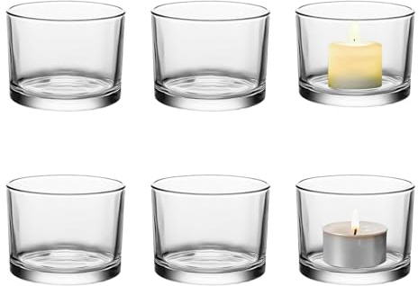 Tea Light Candle Holders Set of 6, Big Tealight Holders Glass (Ø7.5cm X H 5cm) Tealight Holders for Wedding, Party, Home Decor, Christmas Decoration