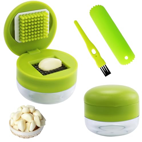 Lot de 2 presse-ail, avec éplucheur d'ail en silicone et brosse de nettoyage, hachoir à ail et éplucheur, presse ail, hachoir ail, coupe-oignons pour ail haché, gingembre, oignon et fruits