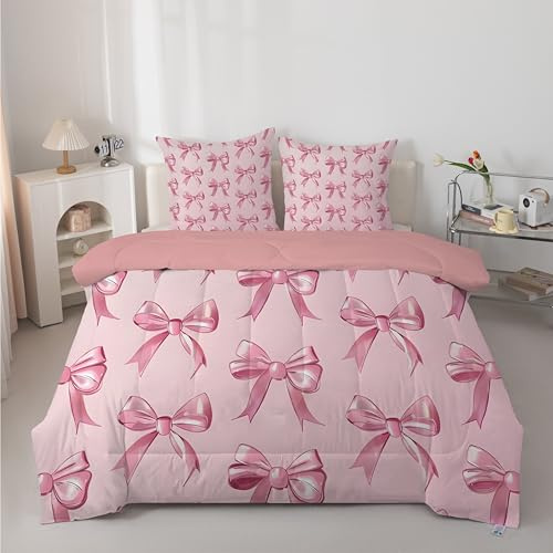 dyausi Trapunta Letto Singolo, Trapuntino in Microfibra, Trapunta Double Face Fiocco, Piumino Singolo 140x200 cm con 2 Federa 50x80, Rosa G11