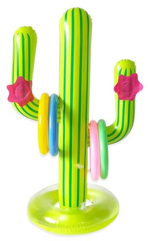 7 PCS Hawaiian Party Decorations, Cactus Ring Toss Game Set, Inflatable Party Props, Mexican Decorations, Toss Ring Game, Pool Games and Summer Celebrations