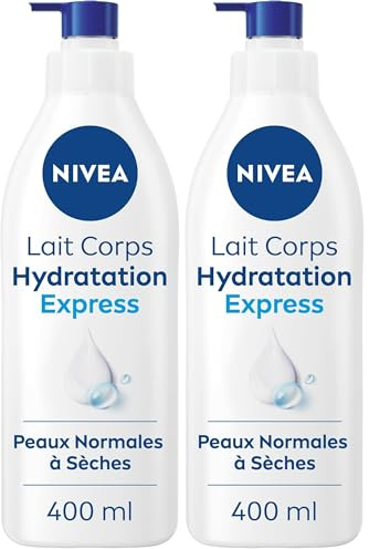 NIVEA Lait corps Hydratation Express 72h (1 x 400 ml) — Lait hydratant à l'Acide Hyaluronique pur — Soin pour le corps hydratant rapide — Sérum nourrissant peaux normales (Lot de 2)