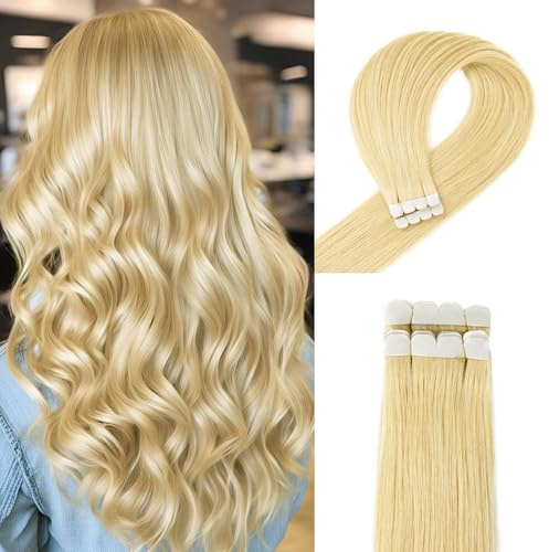 Originea Tape In Extensions Echthaar, 20 Pieces, 40g, 40cm, Bleach Blonde Extensions Echthaar, Real Hair, Invisible Tape Extensions, Silky Skin Weft Tape Ins #613