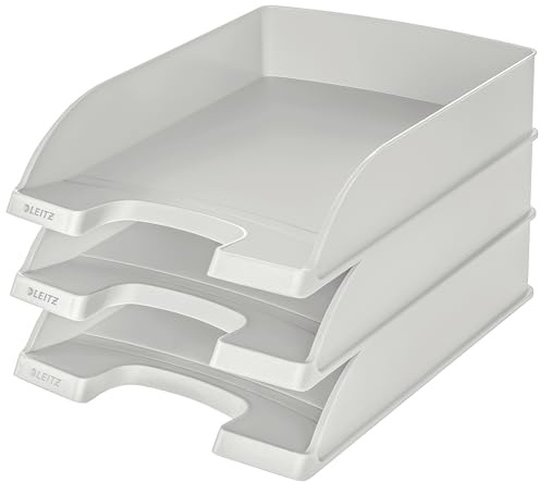 Leitz Briefkorb Standard A4, 3er Pack, Briefablage, Grau | Stapelbares Ablagefach als Schreibtisch-Organizer, Kombinierbar mit Plus-Serie, Grau, 52270085