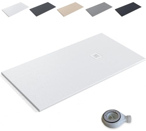 Receveur de Douche en Résine Extra-Plat Antidérapant | Bonde et Grille Blanche | Blanc | 90 x 110