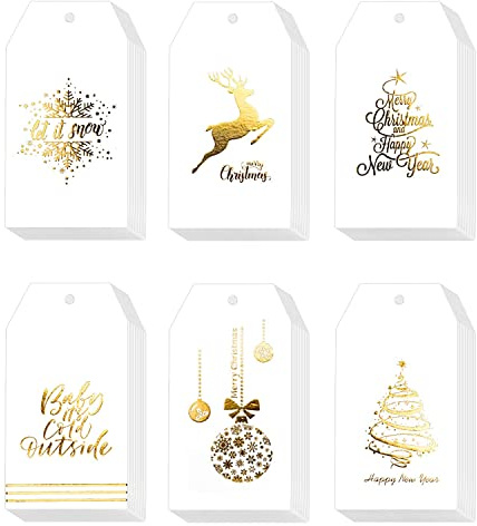 60 Stück Geschenkanhänger Weihnachten, Weihnachtsanhänger mit 20 M Schnur, Weihnachtsgeschenkanhänger, Geschenkanhänger Kraftpapier für Weihnachten Dekoration