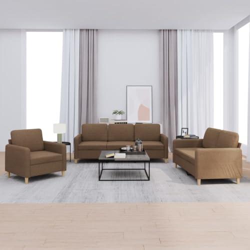 Qnhdfrt 3-Piece Brown Polyester Sofa Set (Armchair, 2-Seater, 3-Seater)