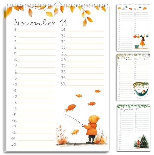 Geburtstagskalender undatiert Geburtstagsplaner Wandkalender A5 immerwährend Jahresunabhängig Kalender Geburtstagsübersicht zum Aufhängen in zartem Aquarell Kinder Jahreszeiten