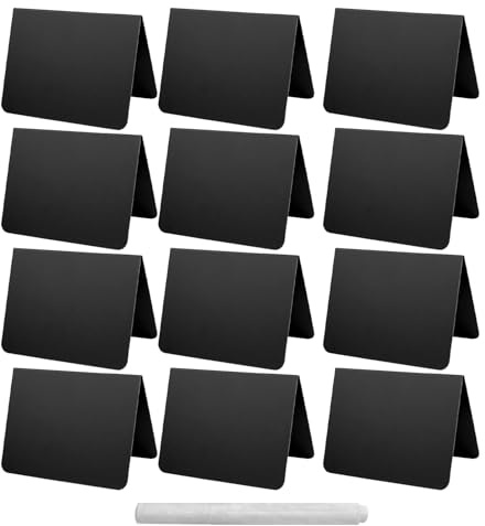 Chalkboard Signs - 12Pcs Mini Chalkboard Signs with 1 White Pen | Reusable Black Table Sign for Displaying Food, Names, Desserts, Weddings, Parties & Business Events