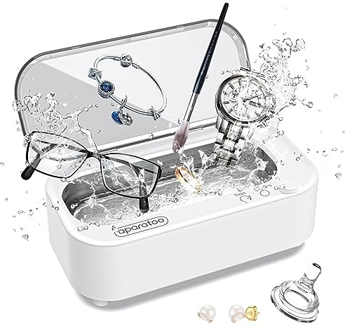 Ultraschallreinigungsgerät für Brille, 48000Hz Hochfrequenz Ultraschallreiniger 350ML Professioneller Brillenreinigungsgerät Ultraschallgerät für Gold, Silber, Brillen, Uhren, Ringe,Zahnersatz sauber