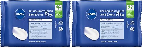NIVEA Lingettes de nettoyage 3 en 1, crème de soin, lingettes démaquillantes délicates pour le maquillage imperméable, nettoyage du visage pour tous les types de peau, parfum et soin de la crème NIVEA