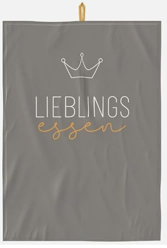 La Vida Geschirrtuch Lieblingsessen, Küchenhandtuch mit Kronen-Design, Grau mit Goldener Schrift, Abtrockentuch