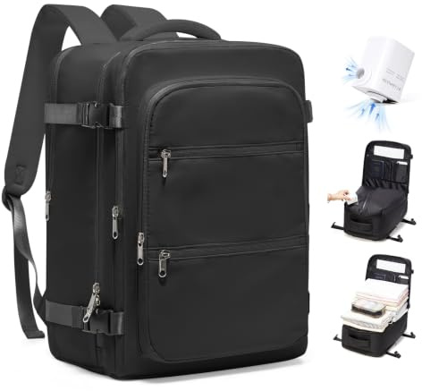 VENATIN Zaino Ryanair 40x30x20 Sottovuoto con pompa Wizzair Sottovuoto da viaggio Bagaglio a Mano con compressione sottovuoto Zaino Donna Zaino Casual Laptop 14 Pollici,Nero