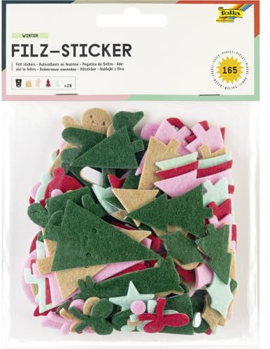 folia 5270 - Filz-Sticker WINTER, 165 Stück in 5 verschiedenen Farben, Weihnachts-Aufkleber zum Verzieren und Dekorieren