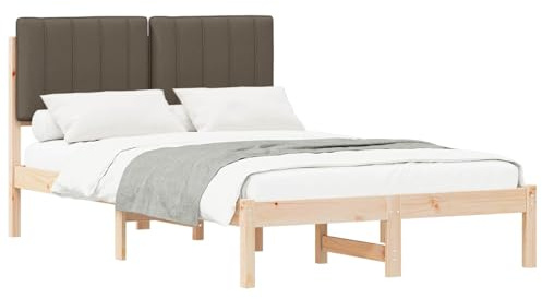 vidaXL Bettgestell mit gepolstertem Kopfteil Natürlich und Taupe, Moderner rechteckiger Bettrahmen, gepolsterter Kopfteil, aus massivem Kiefernholz, stylisches Möbel für Dein Schlafzimmer