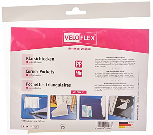 VELOFLEX 2211000 - Dreiecktaschen VELOCOLL Einstecktaschen Klebeecken PP-Folie, 14 x 14 cm, selbstklebend, 8 Stück