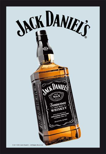 empireposter Jack Daniels Whiskey Flasche 2 - Bedruckter Spiegel mit Kunststoff Rahmen in Holzoptik, Kult-Spiegel - Grösse 20x30 cm