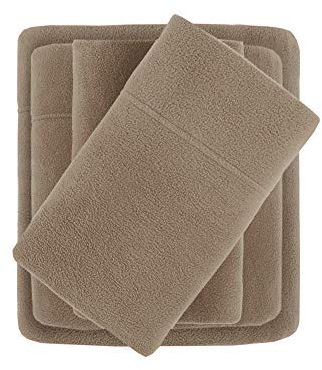 Sleep Philosophy Micro Fleece Sheets Full Size Bed Set 4 Piece, Brown