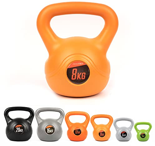 Phoenix Fitness Unisex RY932 Vinyl Kettlebell - Heavy Weight Kettle Bell for Strength and Cardio Training, Orange, 8KG