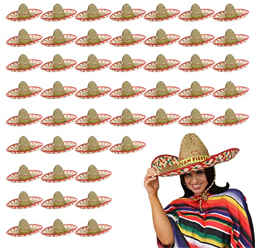 Lot de 24 chapeaux de paille mexicains rouges pour homme et femme