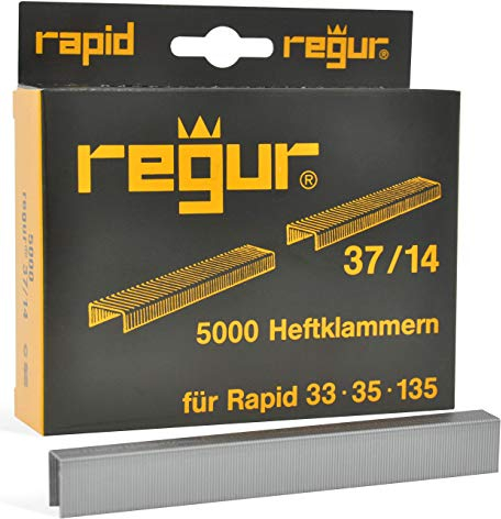 REGUR Typ 37 V2A Feindraht-Klammern - 5.000 Stück in der Länge 37/14 mm – Edelstahl-Heftklammern zum Befestigen von Stoffen, Leder, Textilien sowie zum Basteln und Dekorieren