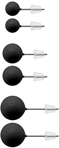 Soul-Cats Set - 3 Paar Ohrstecker Kugeln weiß schwarz rot Perlen Ohrringe Rockabilly 60s 70s, Farbe: Schwarz