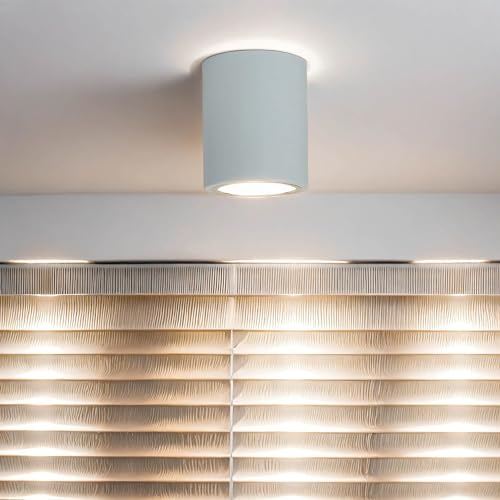 Licht-Erlebnisse Aufbaustrahler Innen Metall Weiß Küche Flur Wohnzimmer H:12,5 cm E27 bis 60 Watt rund Moderne Bauhaus Deckenlampe Esszimmer DOWNLIGHT
