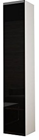 Hängeschrank Vigo 180, Vitrinenschrank, Wandschrank, 1 Tür Schrank mit 4 Einlegeboden, Farbauswahl, Stauraumvitrine, Hochschrank, Wohnzimmerschrank, Modernes Vitrine (Weiß / Schwarz Hochglanz)